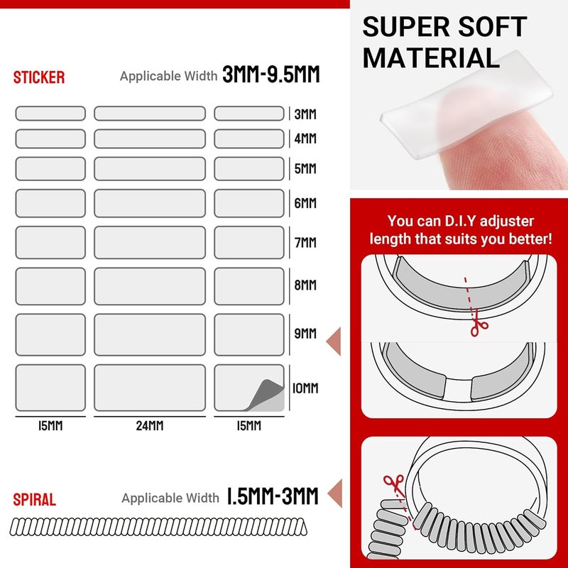 Omilly Ring Sizers for Loose Rings,144 Pack 16 Sizes 6 Sheets Ring Guards,Silicone Ring Size Adjuster Invisible Ring Fitter for Different Band Widths for Women and Men(Transparent) - Image 5